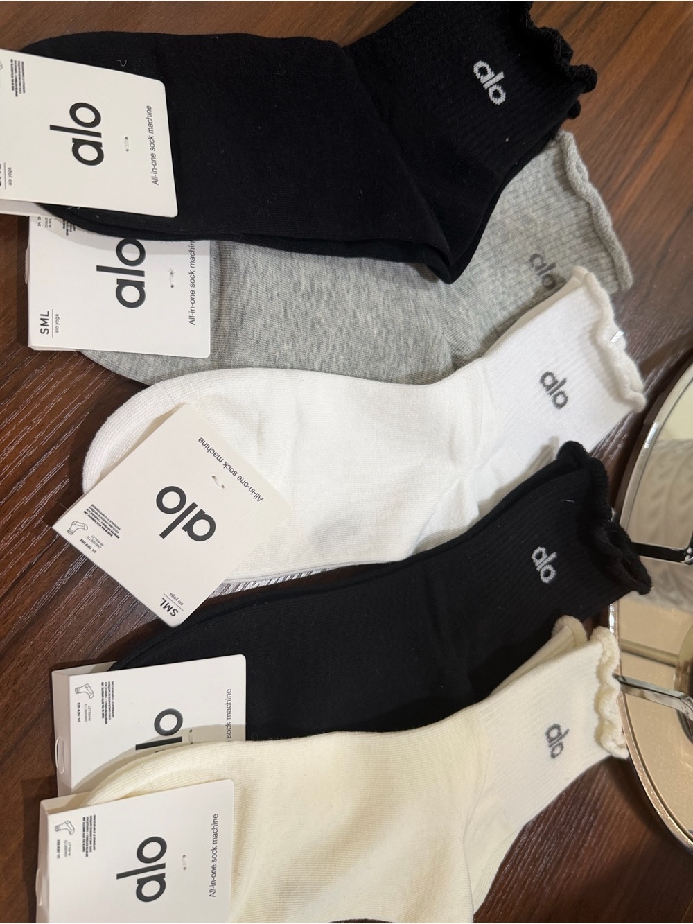 ALO Yoga Woman Ankle Socks - Black, White, Gray, Cream Mix